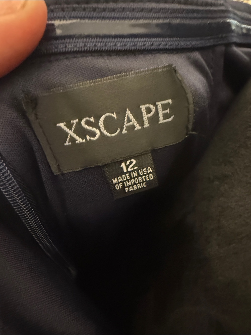 Xscape Strapless Navy Fold-Over Evening Gown - Picture 2 of 8